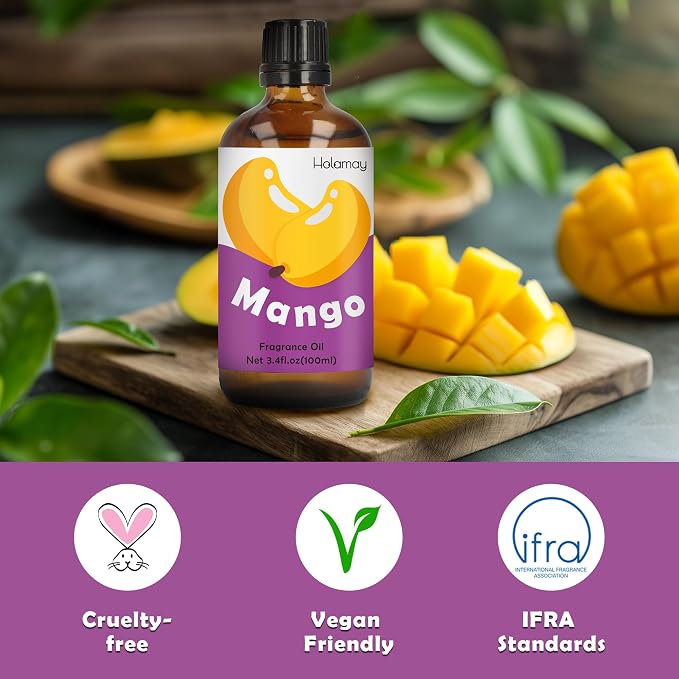 Holamay Mango Fragrance Oil 3.4 fl.oz/100 ml, Fruity Single Scented Oils, Fragrance Oil for Candle Making, Soap Making Scent, Essential Oils for Diffuser for Home