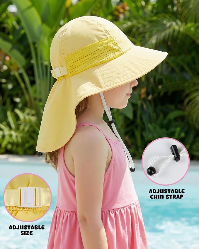 Toddler Baby Sun Hat Kids Summer Beach Essentials Adjustable Beach Hats with Bucket Wide Brim for Boys Girls Age 0-14 Years