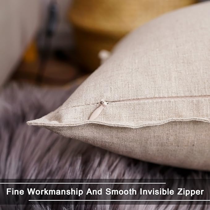 Jeanerlor Cotton Linen Soft Soild Decorative Square Throw Pillow Covers Set Cushion Case for Sofa Bedroom Car24 x 24 Inch 60 x 60cm, Light Linen