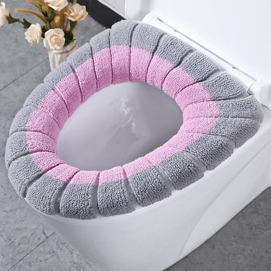 Reusable Toilet Seat Cover, Warm and Comfortable, Fits O/U/V Shape Toilets, Easy Care (Pink with gray A)
