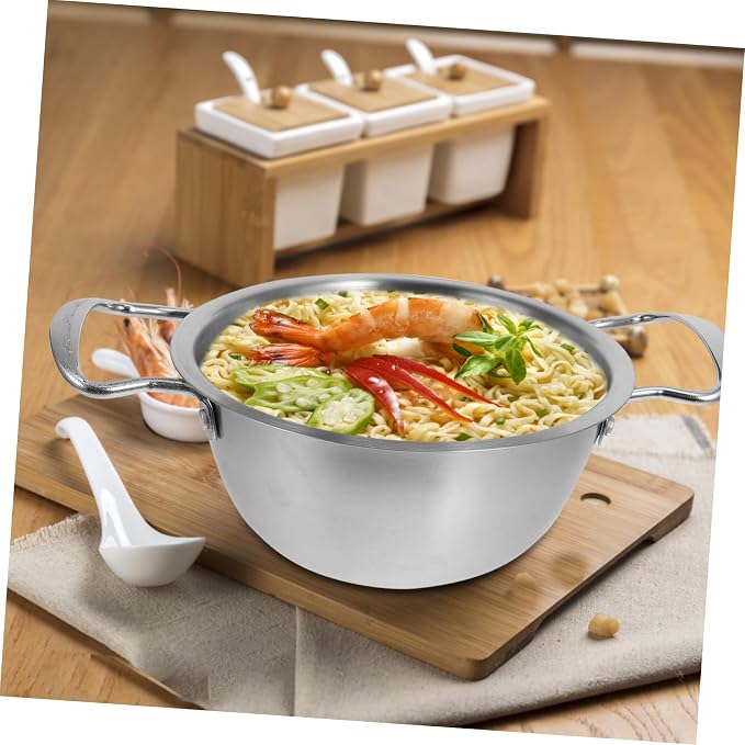 SHOWERORO Korean Ramen Noodle Pot Stainless Steel Soup Pot Dual Handles for Seafood and Pasta Cooking and Easy to Clean for Family Gatherings