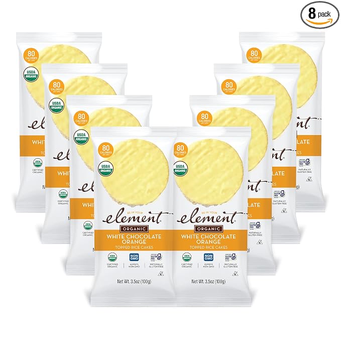 Element Snacks - White Chocolate Orange Rice Cakes (Pack of 8), All-Natural Rice, Organic Healthy Snacks for Kids or Adults, Non GMO, Certified Gluten-Free and Kosher