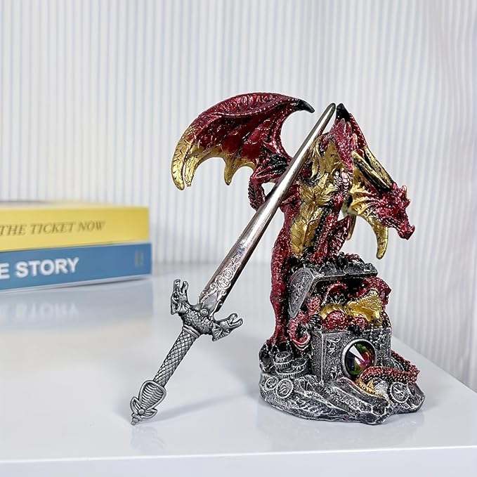 Dragon Statue | Gothic Dragon Ornament, Collectible Ender Figurine | Fantasy Resin Sculpture, Gifts for Home & Office Decor Display (Red)