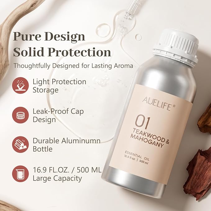 Auelife 16.9oz (500 ml) Mint & Eucalyptus Essential Oils for Diffusers for Home, Large Aluminum Bottle Fragrance Oil for Candle & Soap Making, Aromatherapy Oil for DIY Scents & Home Fragrance