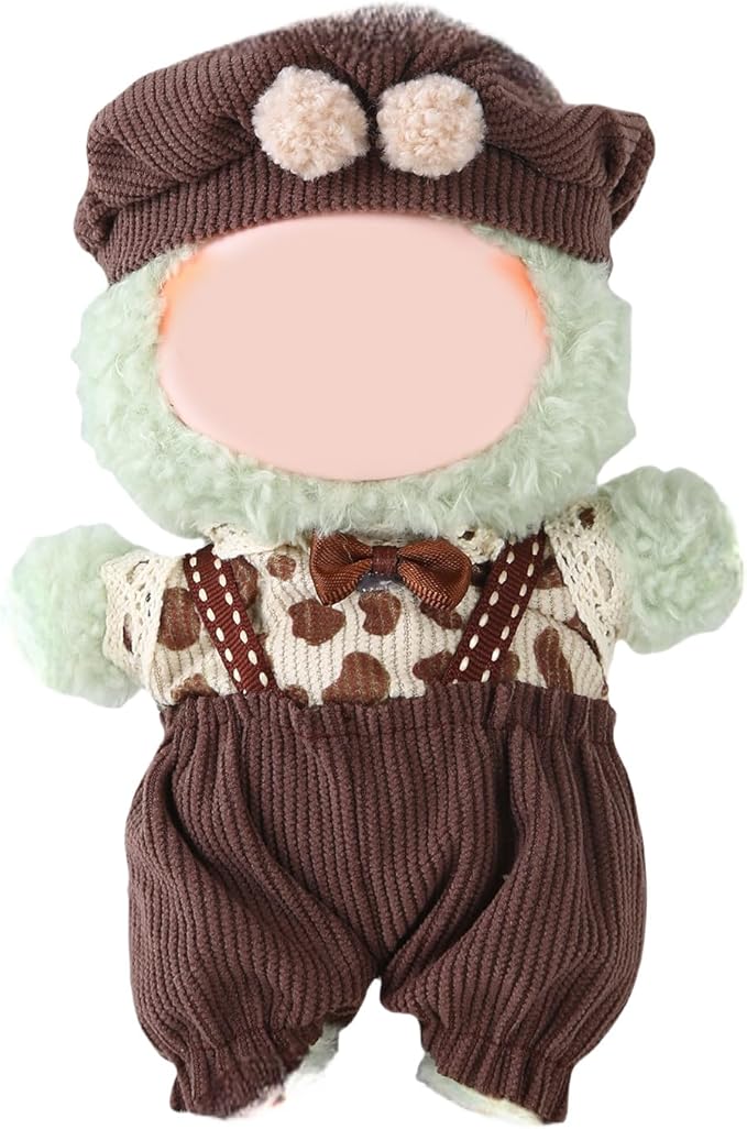 17cm Doll Clothes Set (No Doll) – Outfit with Hat & Overalls, Handmade Accessories for Mini Dolls, OB11-Compatible Dress-Up Gift (Gentleman)