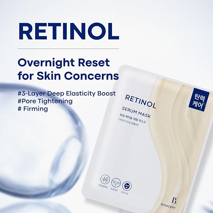 Retinol Serum Mask - Korean Skin care for Anti aging, Lifting, Pore care, Hydrating for All Skin Types with Bakuchiol, Ceramide, Squalane, Vegan sheet, 10 ea