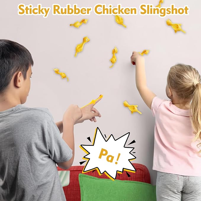 16Pcs Rubber Chicken Slingshot Finger Chicken Flying Chicken Slingshot Gag Toys, Flickin Chicken Game for Novelty Party Favors, Easter, Christmas, Birthday Goodie Bag Stocking Stuffers