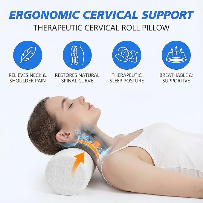 Cervical Memory Foam Neck Roll Pillow Comfortable Breathable(3.1) | Neck Support Pillows for Sleeping 3.1in H Small Round Circle Pillow Cylinder Pillows for Back Lumbar Leg Yoga Pain Relief
