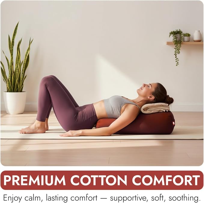 Yogikuti Iyengar Yoga Bolster for Restorative Yoga and Meditation – Lightweight Cotton Support Pillow with Handle for Easy Carry, Versatile for Pose Modification, Balance, Back Relief, and Relaxation