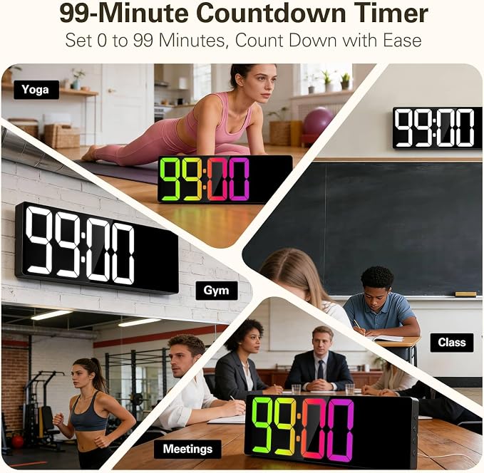 JALL 17.98" Large Digital Wall Clock with RGB Lights & Remote, Digital Clock with Bluetooth Sync & DST, Wall Clock with Temperature & Seconds Display, Clocks for Living Room, Seniors