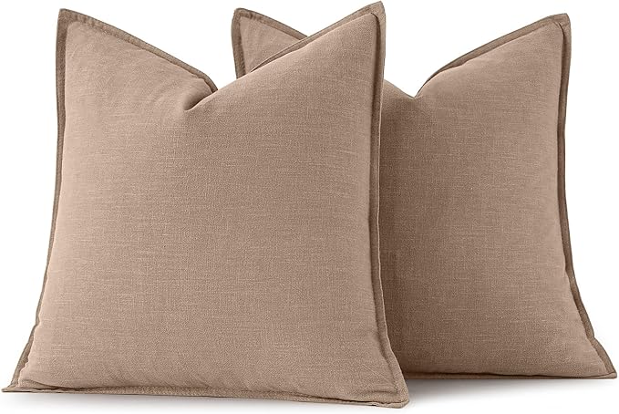 MIULEE Decorative Linen Pillow Covers 20x20 Inch Camel | Boho Farmhouse Neutral Couch Throw Pillows for Bed, Pack of 2 Accent Modern Pillowcases, Sofa Livingroom Home Decor