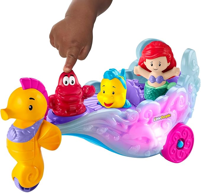 Fisher-Price Little People Toddler Toy Disney Princess Ariel's Light-Up Sea Carriage Musical Vehicle for Pretend Play Ages 18+ Months