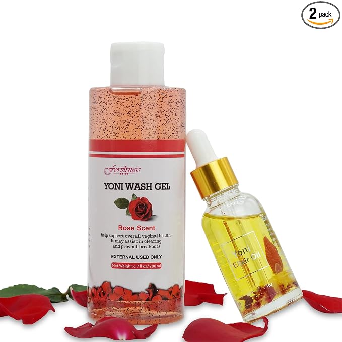 Feminine Wash, Natural Yoni Oil Set, Vaginal Wash with Cleaning Factor - Yoni Wash for Women PH Balance, 1 fl.oz Feminine Oil & 6.7 fl.oz Intimate Cleanser