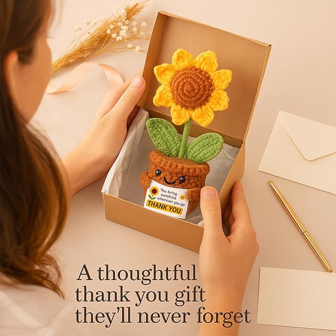 Thank You Gifts for Women Crochet Sunflower, Handmade Emotional Support Plant - Cute Teacher Appreciation Gift, Coworkers Friend Christmas Birthday Home Office Desk Car Decor