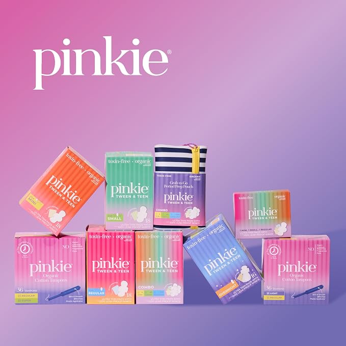 Pinkie Organic Tampons for Teens & Adults - 100% Cotton Core Adapts to Your Body - Slim BPA-Free Applicator for Comfortable Insertion - Chlorine, Fragrance, Dye & Rayon Free - Light/Regular, 36 Count