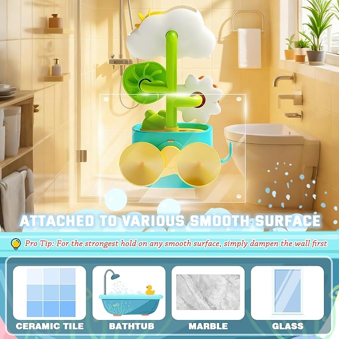 Bath Toys for Toddlers 1-3, Cloud Rain Watering Toy with Rising Frog & Spinning Lotus - Interactive Sensory Water Play Toy for Bathtub, Gift for Boys Girls 18M+