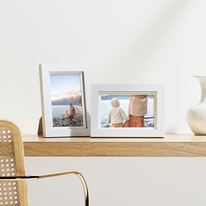 Vittanly 4x6 Picture Frames Set of 9, Shatter Resistant Plexiglass, Display 3.5x5 Pictures with Mat or 4x6 without Mat, Photo Frames for Wall or Tabletop, Engineered Wood, White