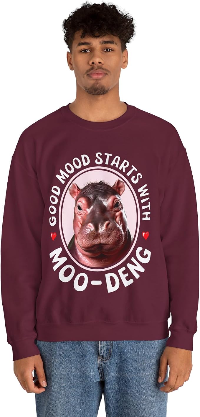 Good Mood Starts With Moo Deng Unisex Sweatshirt, Funny Moo Deng Good Mood Minimalist Men And Women Shirt