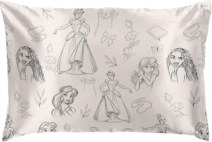 Jay Franco Satin Pillowcase - Standard Size 20x30 Inch Silky Soft Premium Pillow Cover, Beige - Disney Princess