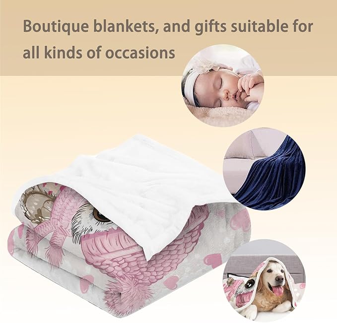 Cute Owl Blanket, Soft Warm Lightweight Animal Flannel Throw Blanket for Couch, Bed, Travel & Outdoor, Cozy Fluffy Fuzzy Blankets for Women Girls, Home Decor 50×40 in