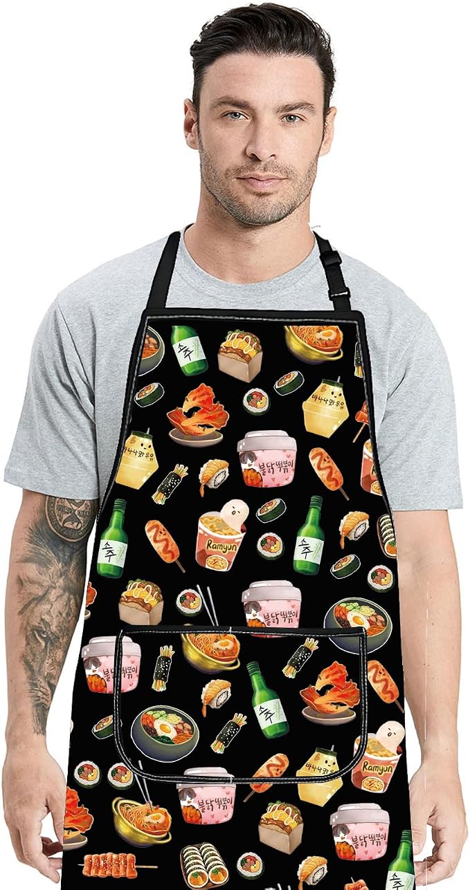 G2TUP Korean Kitchen Apron Korean Food Gifts Korean Ramen Apron Kimchi Lover Gifts Korea Seoul Apron