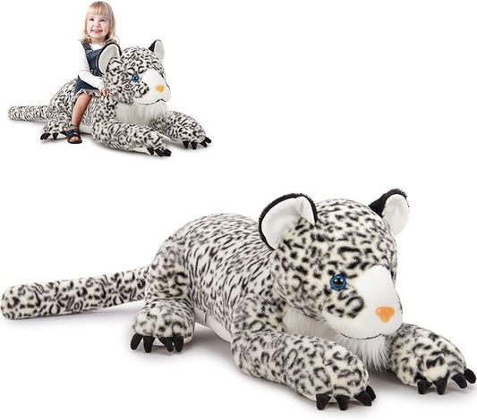 MaoGoLan Giant Snow Leopard Stuffed Animal Pillow – 47” Soft & Fluffy Cheetah Plush Toy, Large Realistic Jaguar Stuffy Christmas Birthday Gifts for Kids Girls Boys