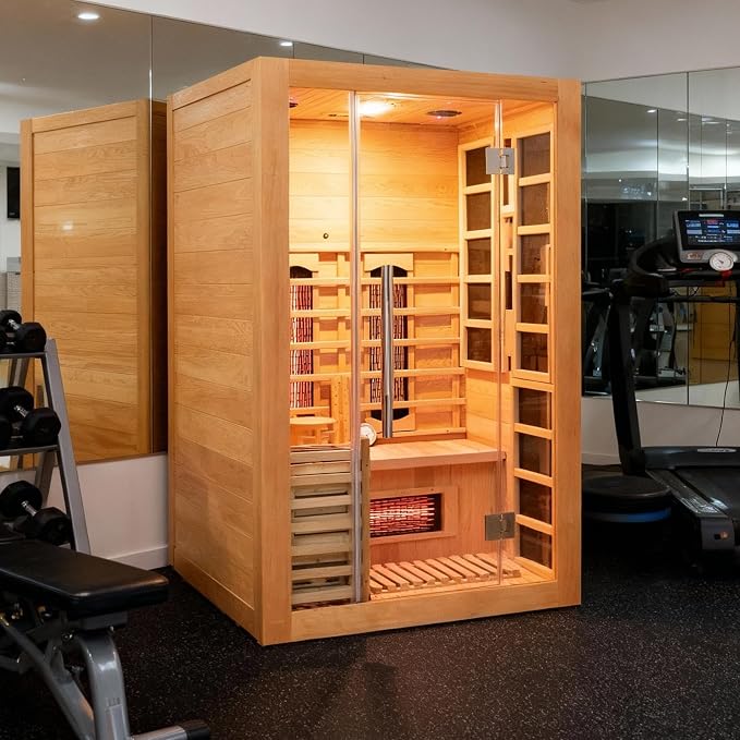 Infrared & Steam Dual-System Sauna Room, 2 Person Canadian Hemlock Wood Sauna, Indoor Traditional Home Saunas Spa with 9 Heaters & 3.5KW Sauna Stove, Oxygen Bar, 51.18"x47.24"x74.86"