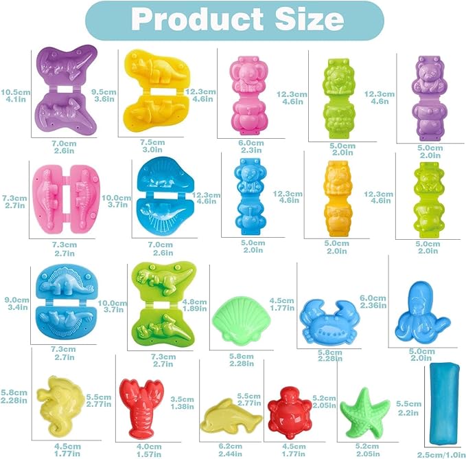 Unleash Creativity with 20 Unique Dino and 0cean Molds Dough Toys Dough Accessories Set Whit 15 Dough.Ideal as a Gift for Kids Aged 3-4-8 Years
