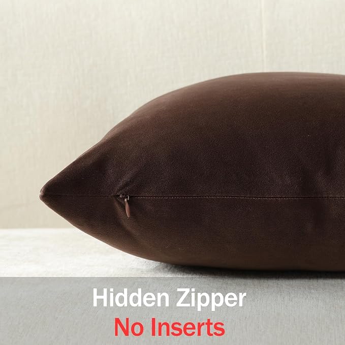 Lumbar Pillow Covers 12x20 Chocolate Brown: Pack of 2 Cozy Soft Velvet Rectangular Modern Luxury Decorative Throw Pillow Cases for Sofa Couch Living Room Bed Home Decor