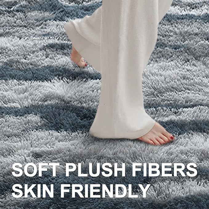 9x12 Ft Extra Large Shag Rugs for Living Room, Tie Dyed Ultra Soft Fluffy Furry Area Rugs for Bedroom Indoor Floor, Aesthetic Carpet for Kids Home Decor (Blue)