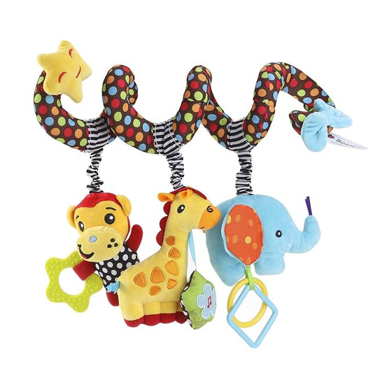 TOYMYTOY Car Seat Stroller Toy: Kid Plush Monkey Elephant Crib Hanging Rattles, Baby Spiral Carseat Bed Stroller Sensory Toy Newborn Essentials