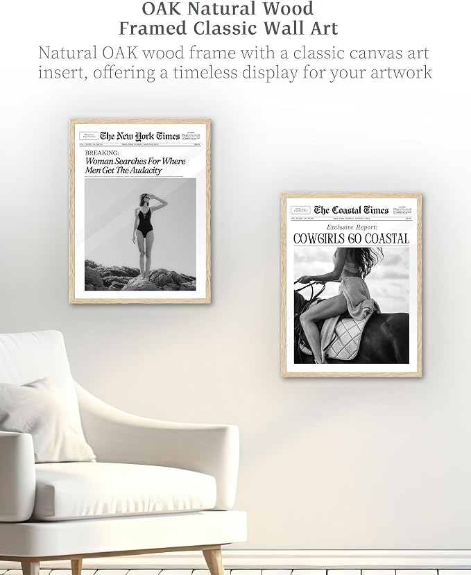 iHery 12x16in Where Men Get the Audacity Framed Newspaper Wall Art | Natural OAK Wood Frame with Canvas Print, Funny Magazine Decor for Bathroom, Bedroom, Girl Dorm and Living Room, 1Pack