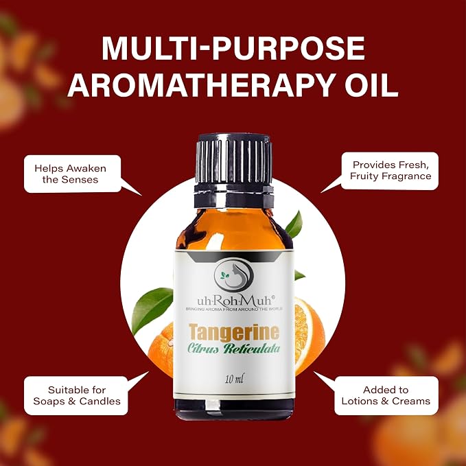 Tangerine Essential Oil, Citrus Reticulata, Cold Pressed Citrus Peel Oil, Sweet Citrus Aroma for Aromatherapy, Diffuser, Massage, Skin Care, Natural Fragrance Oil for Blends – 10 ml