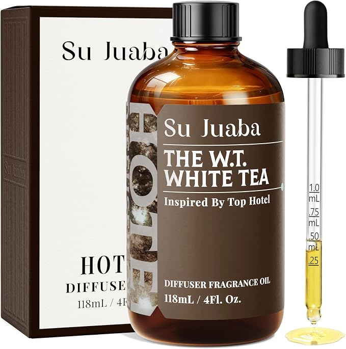 SU JUABA White Tea Hotel Diffuser Oil - Inspired by Westin - Luxury Scent for Essential Oil Diffuser for Home & Car, Crafting, Long-Lasting & Vegan, 4 Fl Oz