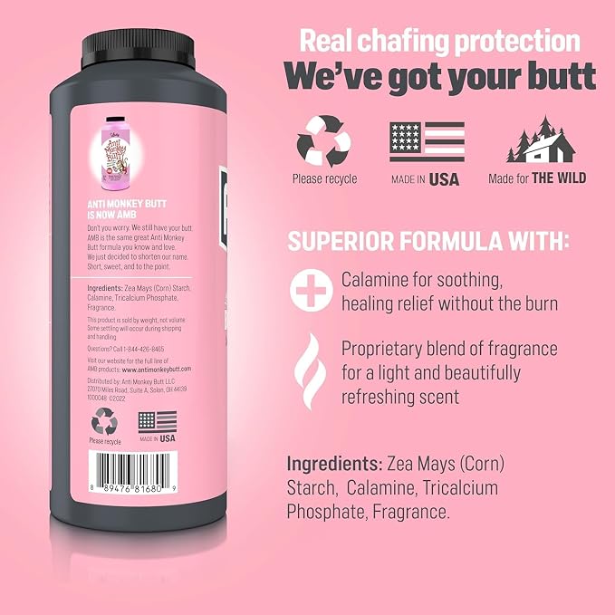 Anti Monkey Butt Body Powder for Women - Talc-Free Anti Chafing Powder for Sweat, Friction, & Itch Relief - Calamine Body Powder for Thigh Chafing, Skin Irritation, & Odor Control - 8 oz (2 Pack)