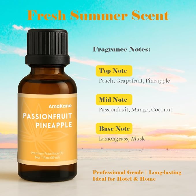 AmaKane Passionfruit Pineapple Fragrance Oil for Aromatherapy, Summer Essential Oil for Diffusers for Home, DIY Candle Making Scents, Fragrance Oil for Soap Making, 30ml