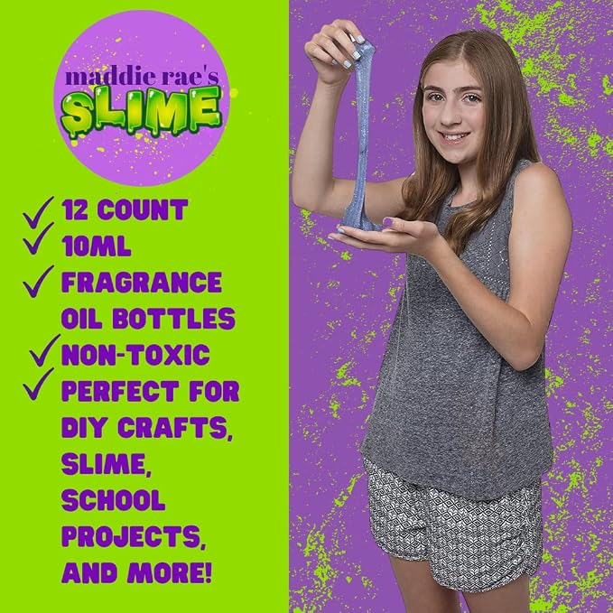 Maddie Rae's Slime Yummy Scented Oils (12 Pack) - X Large 10ml (.34 oz) Natural Food Fragrance Bottles for Diffusers, Aromatherapy, Essential Oil, DIY Candle & Soap Making, Crafts, Supplies, Gift