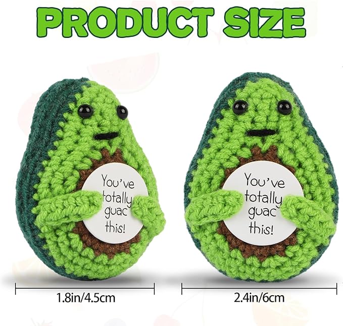 Hoedia Handmade Emotional Pickle Gift, Cucumber Crochet Doll Inspirational Gifts with Cards, Cute Knitted Funny Support Pickle Avocado Friend Birthday (Positive Avocado)