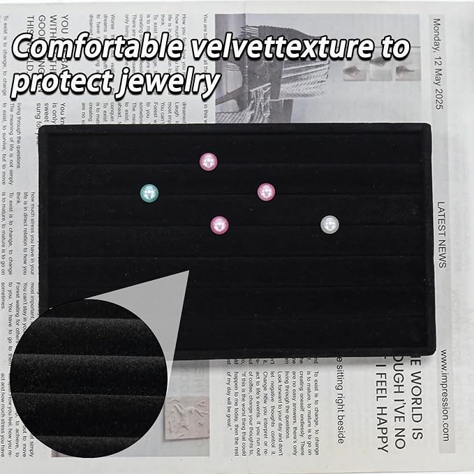 Velvet Jewelry Organizer Tray, Black 8 Rolls | Stackable Jewelry Storage Display Tray for Drawer Dresser Cloest Organizer
