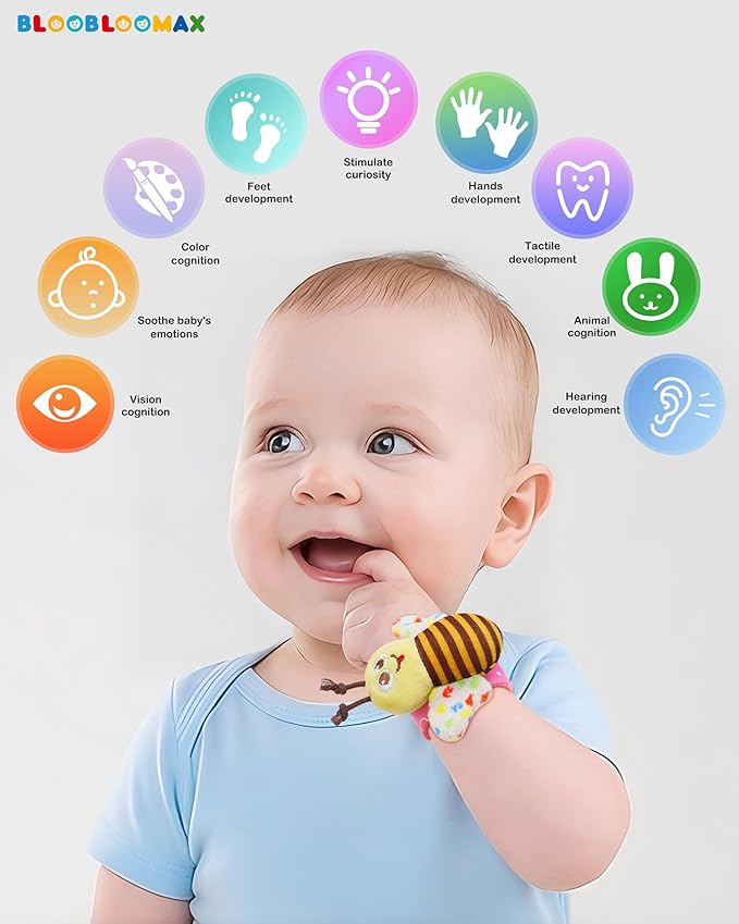 Wrist Rattles Foot Finder Rattle Sock Baby Toy, Rattle Toy, Arm Hand Bracelet Rattle, Feet Leg Ankle Socks, Activity Rattle Present Gift for Newborn Infant Babies Boy Girl Bebe (8 pcs-A)