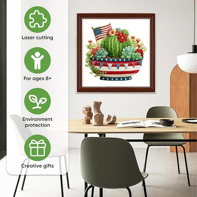 MEATRN Globular Succulent Cactus Wooden Puzzles - Premium Wood Puzzles for Adults, Botanical Art Display Puzzle, Pieces Fit Together Perfectly, Home Decoration, 207 Pcs, 11.4 x 10.7in