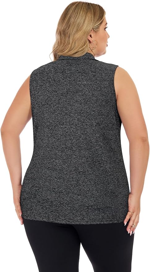 Misyula Style Plus Size Womens Golf Shirt Full-Zip with Pockets Tank Tops | Sleeveless, Quick Dry, Moisture-wicking, Lightweight Vests, Athletic, Tennis, Running, Workout, Casual, Travel, Work