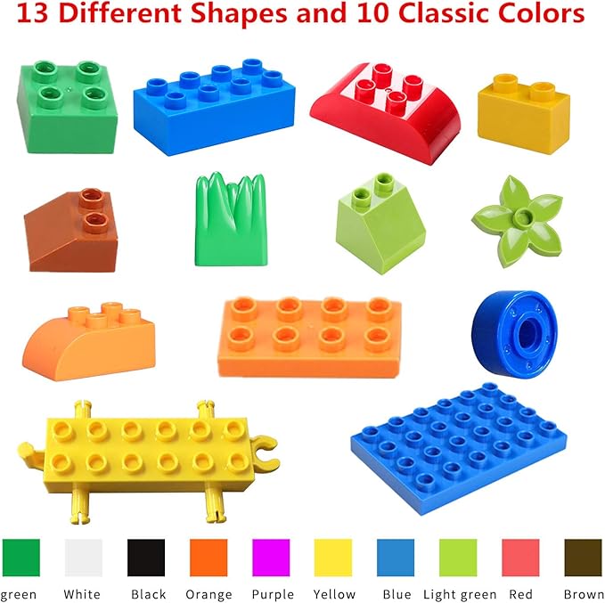 burgkidz 214-Piece Large Building Blocks for Toddlers with Storage Bucket – Big Bricks Compatible with Major Brands – STEM Educational Toys for Kids Ages 2-6, Boys & Girls (Classic Colors)