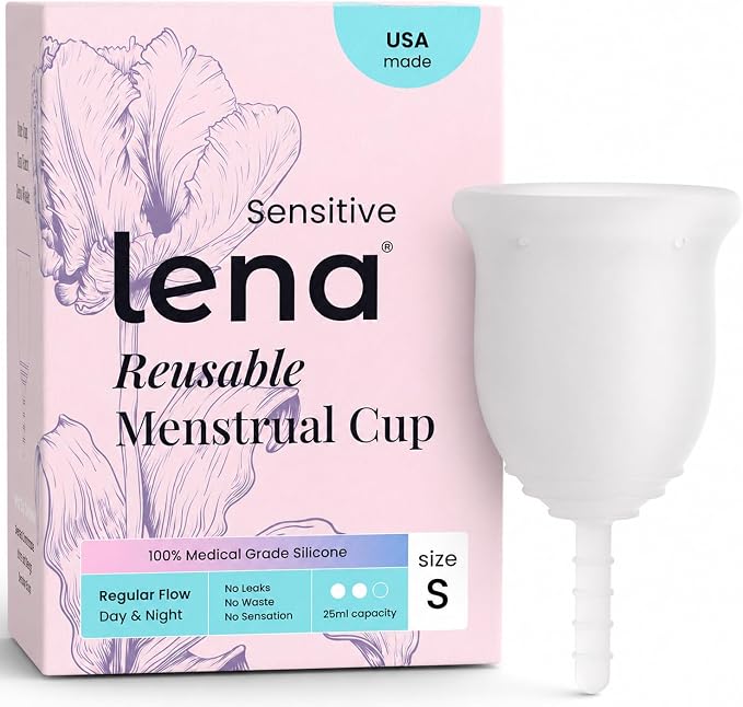 Lena Sensitive Menstrual Cup - Small - Ultra-Soft Reusable Medical-Grade Silicone Period Cup for Sensitive Anatomy, 12-Hour Comfort, Gentle and Leak-Free Protection (Clear)