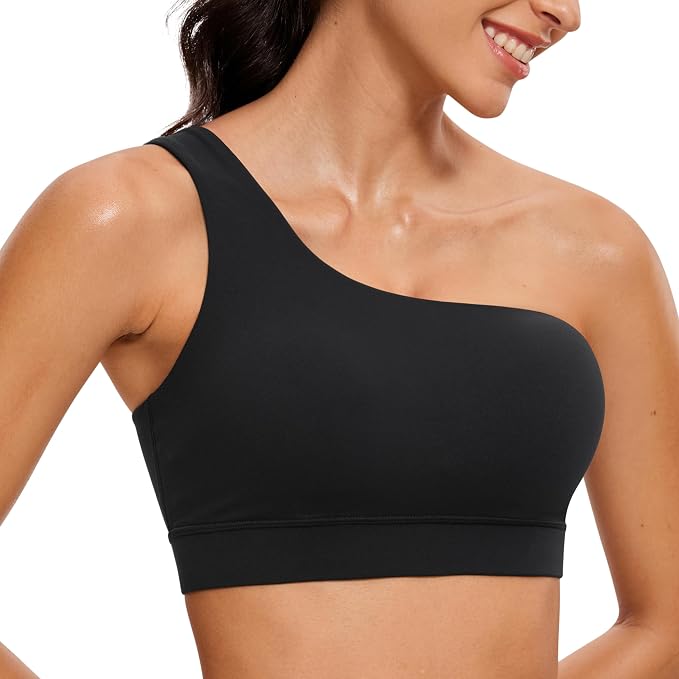 CRZ YOGA Butterluxe One Shoulder Sports Bras for Women - Sleeveless One Strap Low Impact Asymmetrical Workout Yoga Tops