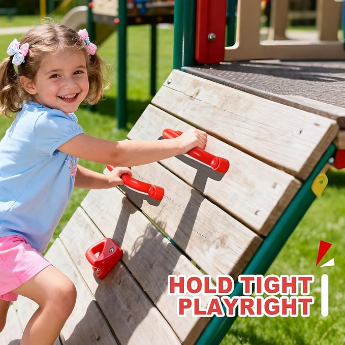TOPNEW 4Pcs Kids Playground Safety Handles -Swing Set & Climbing Frame Hand Grips, Multi-Color Plastic Grab Bars for Outdoor Playhouse, Jungle Gym, Climbing Frame (Red)