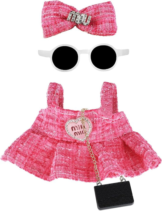 Doll Clothes 17cm Pink Outfits for Dolls Elegant Black Dress Hair Clips Glasses and Bag Exquisite Clothes Accessories Compatible with Doll(Style 5)