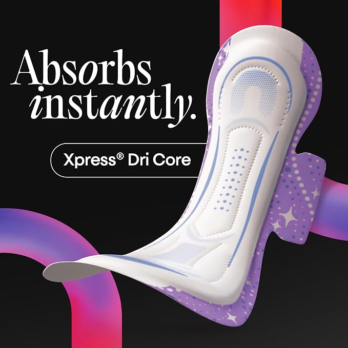 Kotex Overnight Maxi Pads with Wings, Extra Heavy Absorbency, 28 Count (Packaging May Vary)