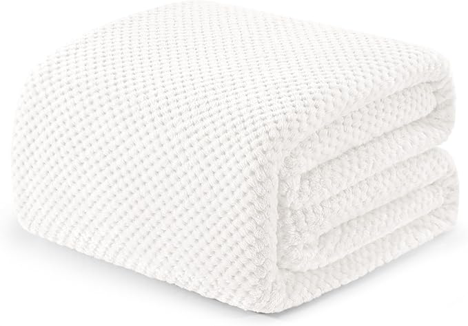 Exclusivo Mezcla Soft Waffle Fleece Bed Blanket Twin XL Size, White | Lightweight Plush Blanket for Bed, Couch, Sofa, Cozy Fluffy Design for Bedroom, Guest Room, All Season, 90x66 Inches