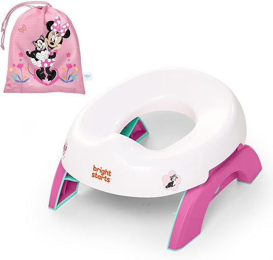 Disney Minnie Mouse 2-in-1 My Travel Potty by Bright Starts, Freestanding Potty or Toilet Topper Seat, Includes Travel Storage Bag, Pink